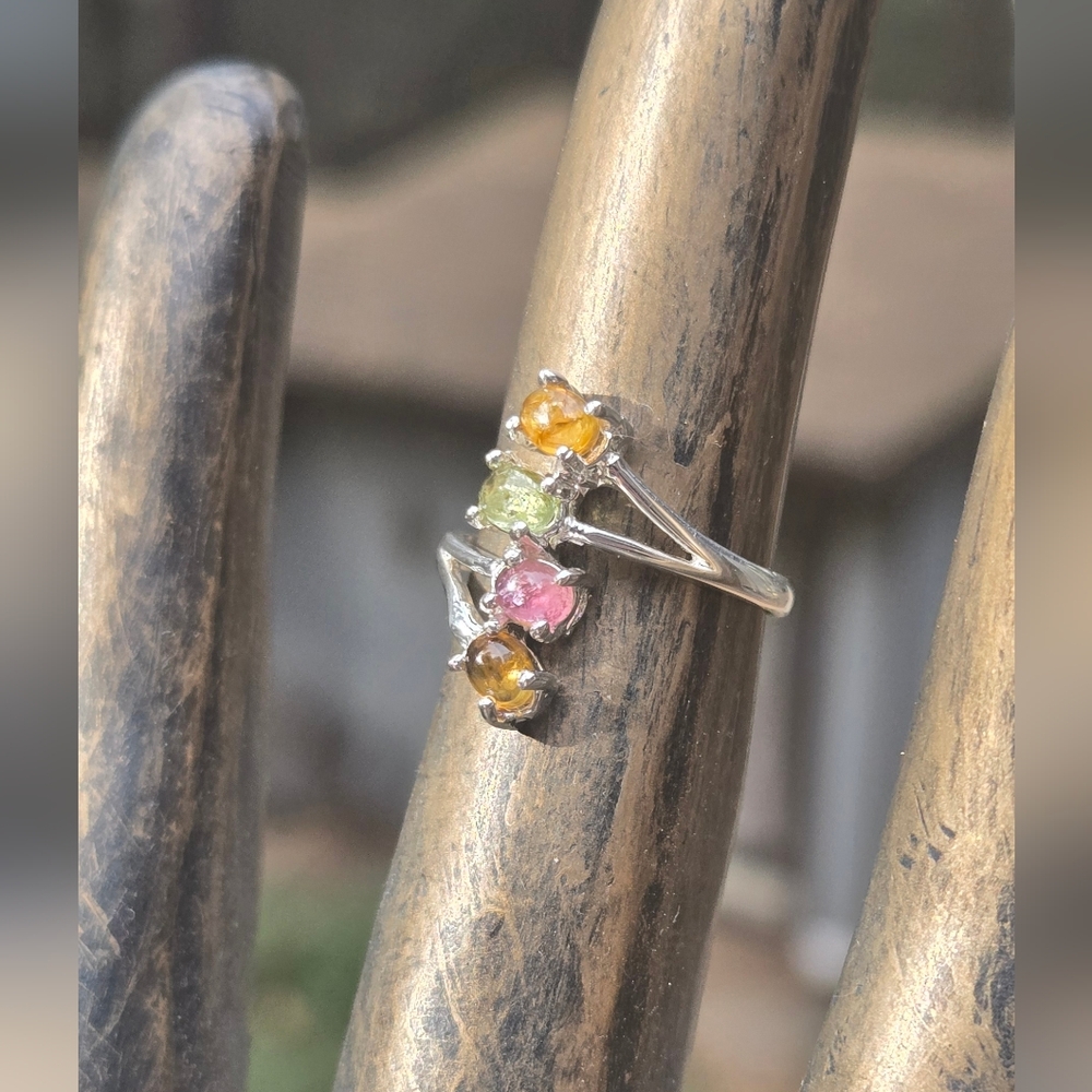 Tourmaline Multi Color Natural Gemstone Sterling Ring Sz5.25 - Picture 4 of 10